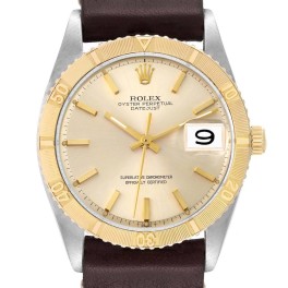 Rolex Turnograph Datejust Steel Yellow Gold Brown Strap Vintage Watch 1625