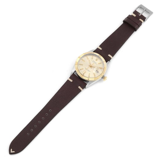Rolex Turnograph Datejust Steel Yellow Gold Brown Strap Vintage Watch 1625