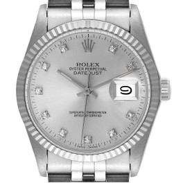 Rolex Datejust Vintage Steel White Gold Diamond Mens Watch 16014