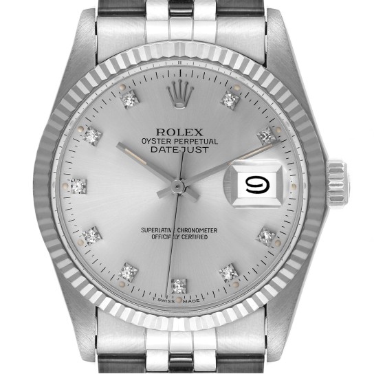 Rolex Datejust Vintage Steel White Gold Diamond Mens Watch 16014