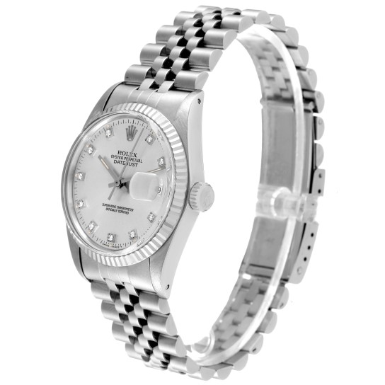 Rolex Datejust Vintage Steel White Gold Diamond Mens Watch 16014