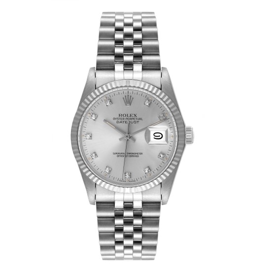 Rolex Datejust Vintage Steel White Gold Diamond Mens Watch 16014