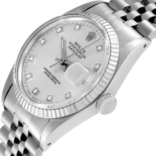 Rolex Datejust Vintage Steel White Gold Diamond Mens Watch 16014