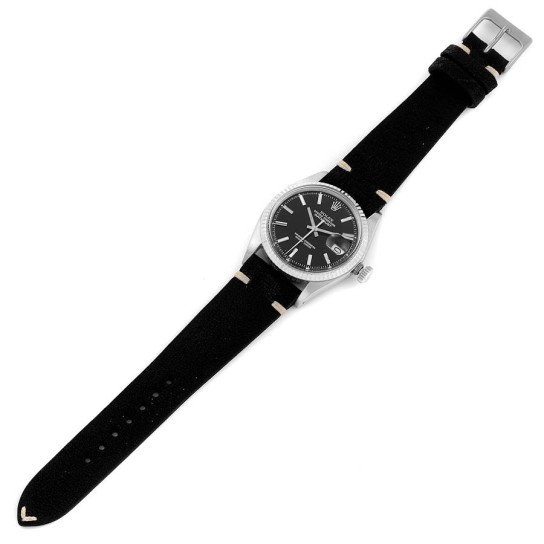 Rolex Datejust Steel White Gold Black Dial Vintage Mens Watch 1601