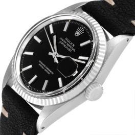 Rolex Datejust Steel White Gold Black Dial Vintage Mens Watch 1601