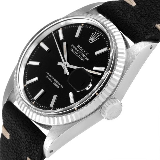 Rolex Datejust Steel White Gold Black Dial Vintage Mens Watch 1601
