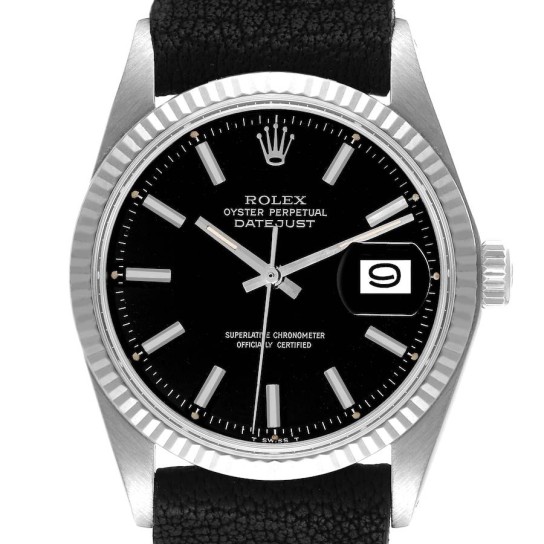 Rolex Datejust Steel White Gold Black Dial Vintage Mens Watch 1601