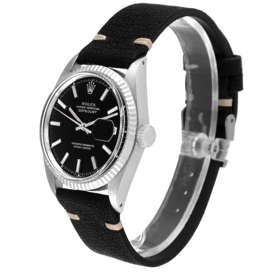 Rolex Datejust Steel White Gold Black Dial Vintage Mens Watch 1601