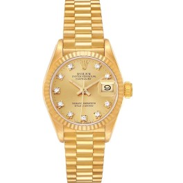 Rolex President Datejust Yellow Gold Diamond Dial Ladies Watch 69178 Box Papers