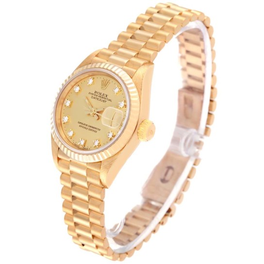 Rolex President Datejust Yellow Gold Diamond Dial Ladies Watch 69178 Box Papers