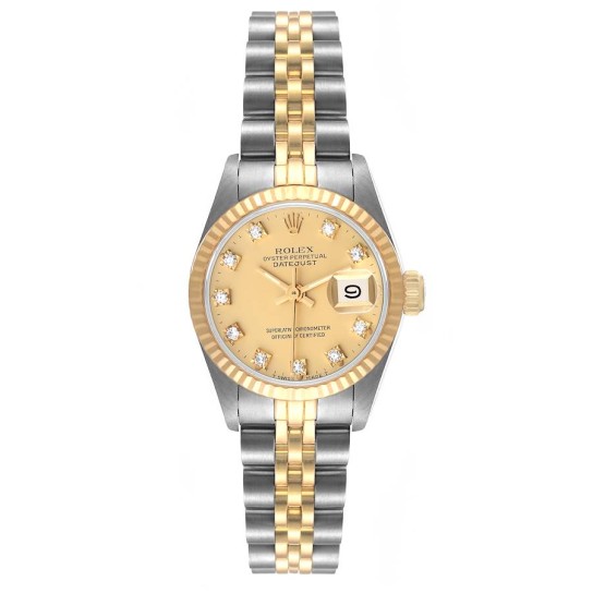 Rolex Datejust 26mm Steel Yellow Gold Diamond Ladies Watch 69173 Box Papers