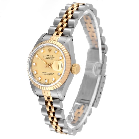 Rolex Datejust 26mm Steel Yellow Gold Diamond Ladies Watch 69173 Box Papers