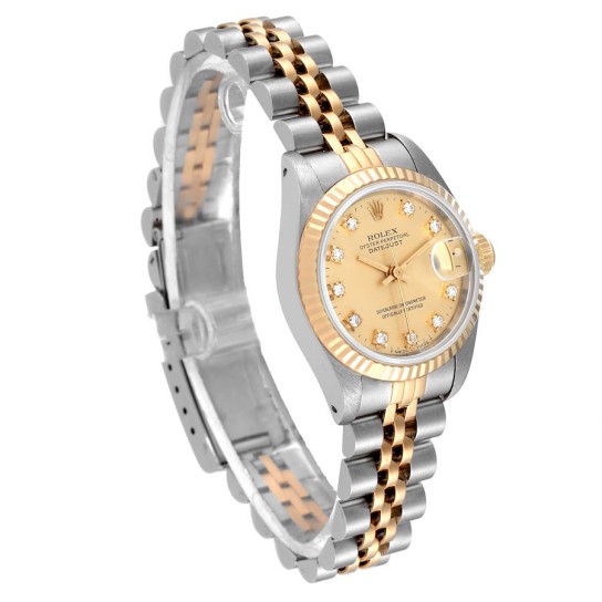 Rolex Datejust 26mm Steel Yellow Gold Diamond Ladies Watch 69173 Box Papers