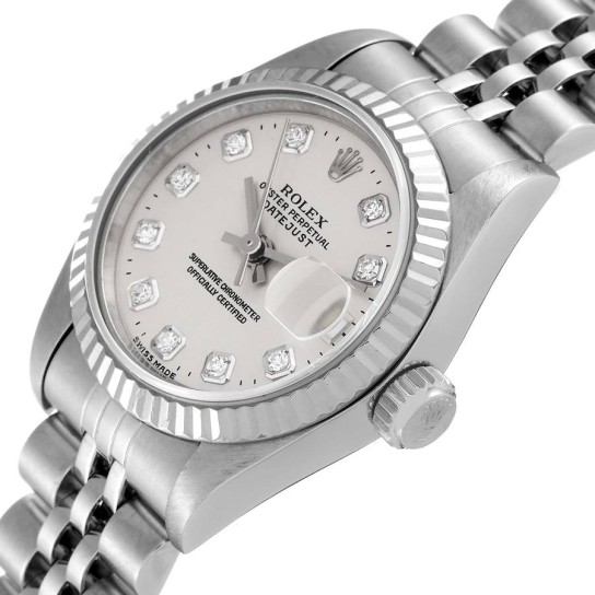 Rolex Datejust Steel White Gold Diamond Dial Ladies Watch 69174