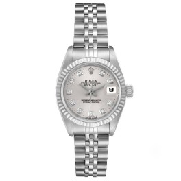 Rolex Datejust Steel White Gold Diamond Dial Ladies Watch 69174