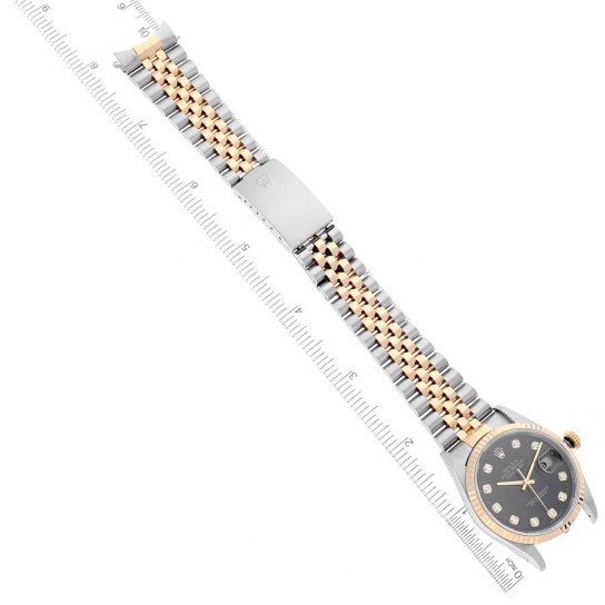 Rolex Datejust Steel Yellow Gold Black Diamond Dial Mens Watch 16233