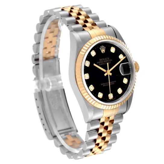 Rolex Datejust Steel Yellow Gold Black Diamond Dial Mens Watch 16233