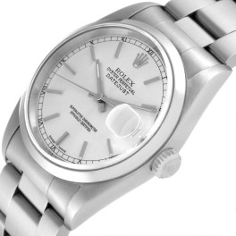 Rolex Datejust 36 Silver Baton Dial Steel Mens Watch 16200 Box Papers
