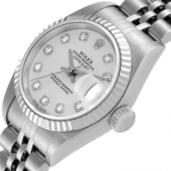 Rolex Datejust Steel White Gold Diamond Dial Ladies Watch 79174 Box Papers