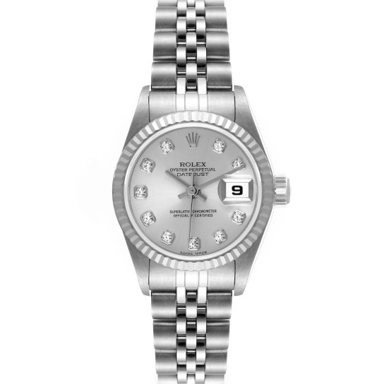 Rolex Datejust Steel White Gold Diamond Dial Ladies Watch 79174 Box Papers