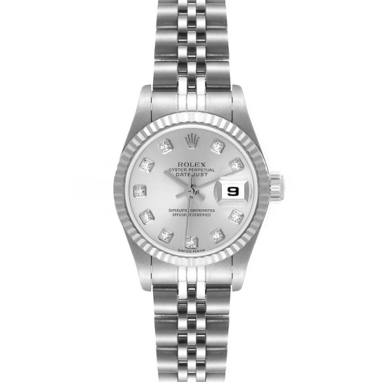 Rolex Datejust Steel White Gold Diamond Dial Ladies Watch 79174 Box Papers