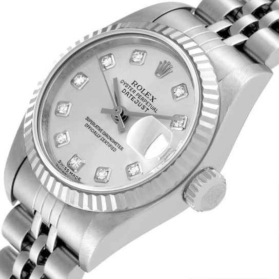 Rolex Datejust Steel White Gold Diamond Dial Ladies Watch 79174 Box Papers